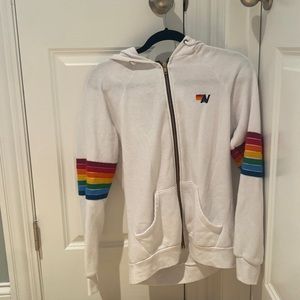 White Aviator Nation Sweatshirt with Rainbow Stripes (Size M)